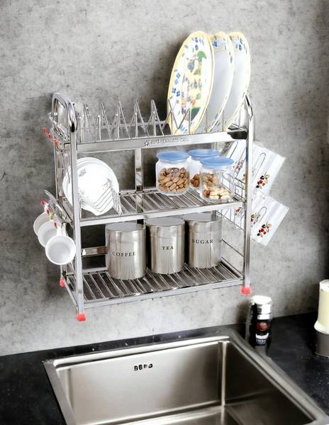 Amol Utensil Kitchen Rack Steel Premium Stainless Steel Dish Wall Mount Glasses Utensils Vessels Kitchen Organizer Stand Price History