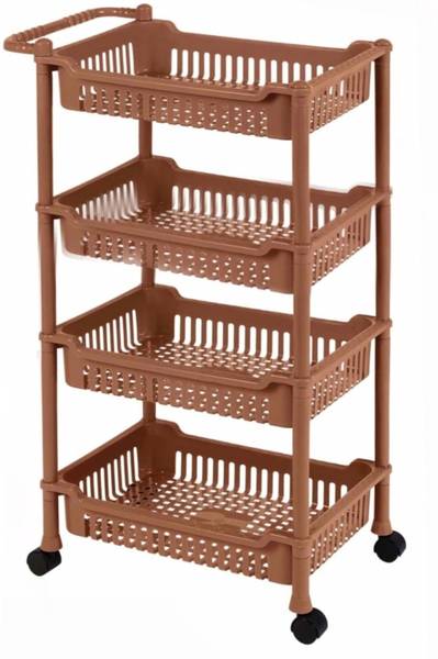 3D METRO SUPER STORE 4 Layer Plastic Rack With Wheel & Handel Multipurpose Kitchen Storage Organizer Plastic Wall Shelf