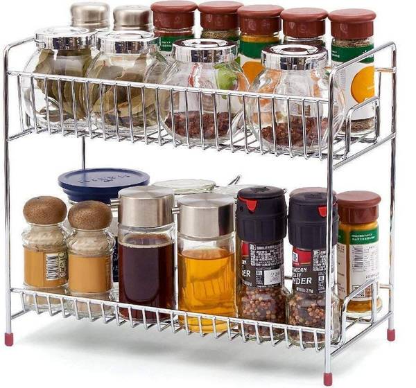 NEXO Utensil Kitchen Rack Steel Spice Rack 2-Tier Multipurpose Fruits & Vegetable Organizer Container Basket