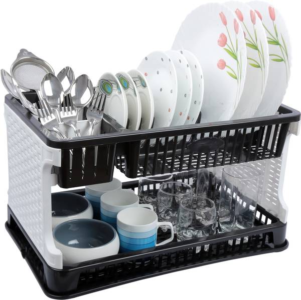 Esquire Dish Drainer Kitchen Rack Plastic Titan Kitchen Rack Black & White