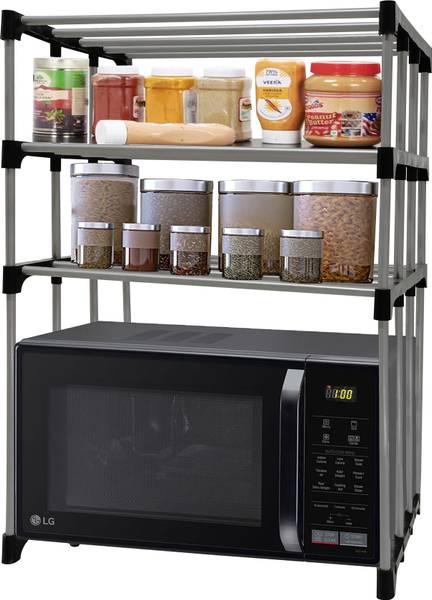 ROBMOB Modern Collapsible, 3 Shelves, Microwave Oven Stand Metal Kitchen Cabinet