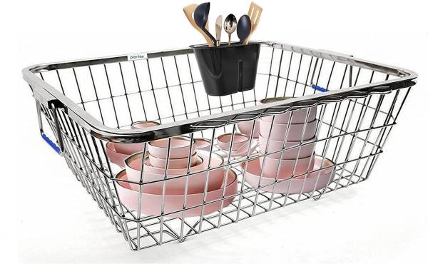 Plantex Dish Drainer Kitchen Rack Steel (304) High-Grade Stainless Steel Bartan Basket/Dish Dryer Basket