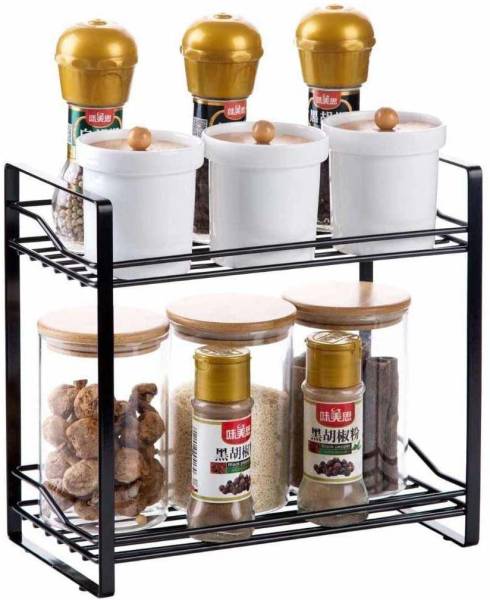 WallVilla Containers Kitchen Rack Iron 2 Tier Kitchen Container Rack- Spice, Condiments, Bottles Organizer Iron Rack