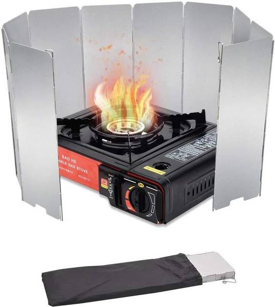 Zibuyu Lightweight Foldable Aluminum Alloy Camping Stove Windshield with 10 Plates Kitchen Tool Set