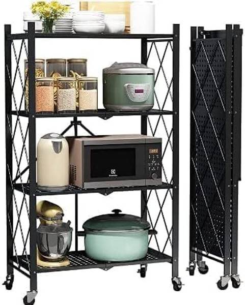 Niyanta 4 Layer Fordable Multipurpose Storage Trolley with Wheels For Kitchen Iron Kitchen Trolley