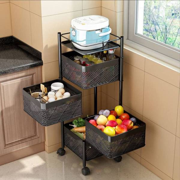 Angelware 4 Layer Fruit Vegetable Stand Basket Kitchen Rotating Trolley Onion Potato Stand Iron Kitchen Trolley