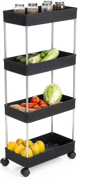 Pinkwhale 4 Compartments Plastic, Stainless Steel Storage Trolly