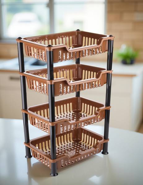 NEWON 4 Layer Kitchen Fruits & Vegetable Rack Storage Stand Kitchen Trolley(Brown) Plastic Kitchen Trolley