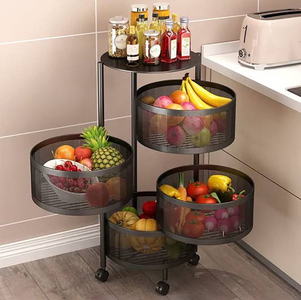 MEVIGO Kitchen Rack 4 Tier Round Rotating Stand, Basket Organizer