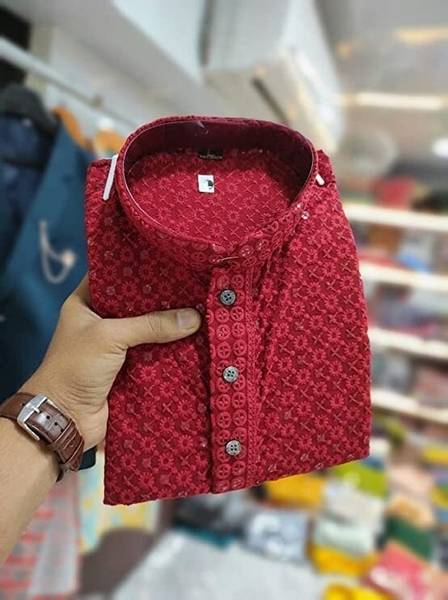 HouseOfCommon Men Chikan Embroidery Straight Kurta