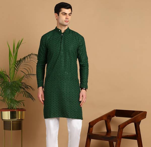 FUBAR Men Chikan Embroidery Straight Kurta