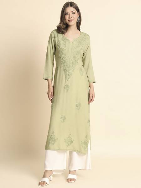 Sofisty Women Chikan Embroidery Straight Kurta
