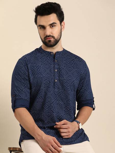 ANOUK Men Geometric Print Straight Kurta