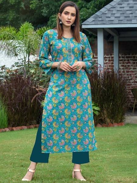 RR SA KURTIS Women Floral Print Straight Kurta