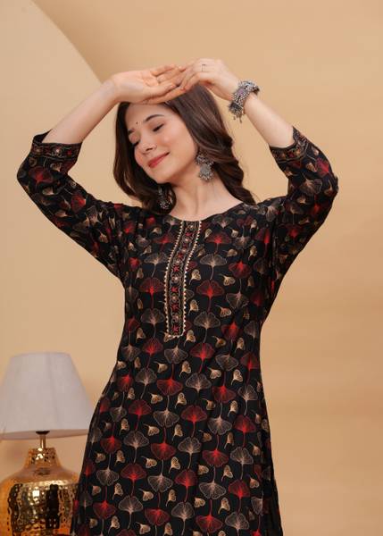 METRONAUT Women Fit and Flare Black Midi/Calf Length Dress