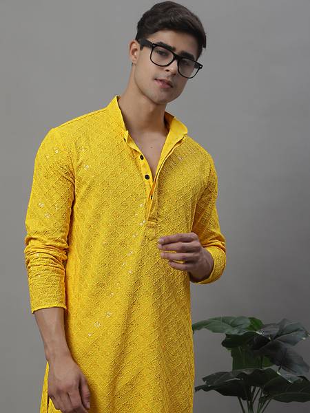 Jompers Men Embroidered Straight Kurta