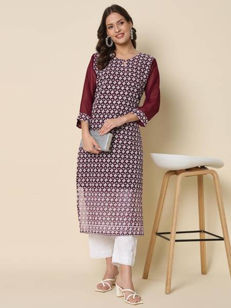 VredeVogel Women Chikan Embroidery A-line Kurta