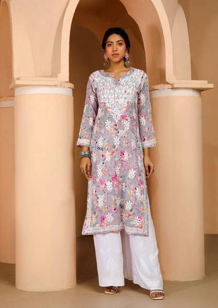 Gosriki Women Chikan Embroidery Straight Kurta