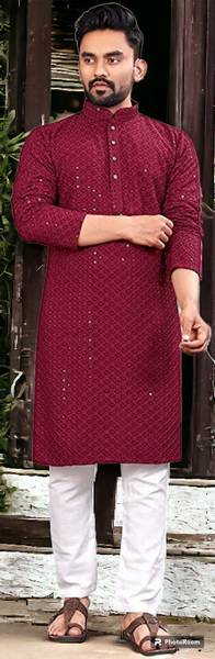 LOOKMARK Men Chikan Embroidery Straight Kurta