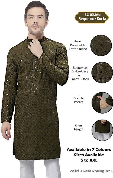 SG LEMAN Men Embroidered Straight Kurta
