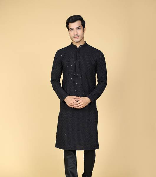 sultan Men Chikan Embroidery Straight Kurta