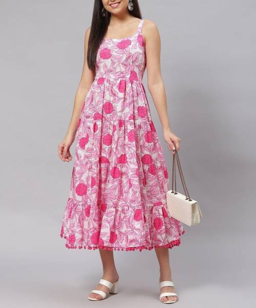 Demirner Women Fit and Flare Pink Dress