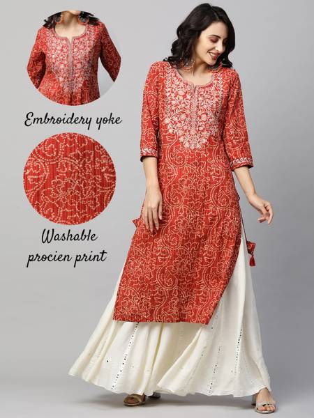 PHYSIL Women Printed, Embroidered Straight Kurta