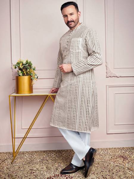 House of Pataudi Men Striped Straight Kurta