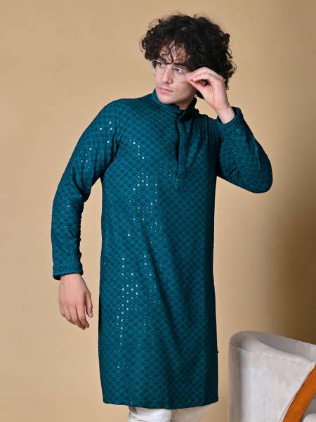 MAAHI FAB Men Chikan Embroidery Straight Kurta