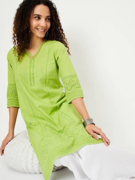 MAX Women Chikan Embroidery A-line Kurta