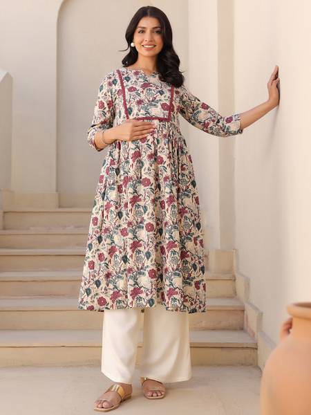 Janasya Women Floral Print Flared Kurta