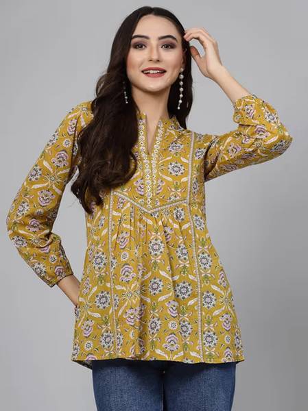 Honeycrafts Formal Printed Women Yellow Top