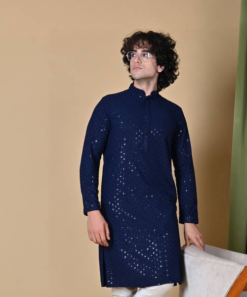 MAAHI FAB Men Chikan Embroidery Straight Kurta