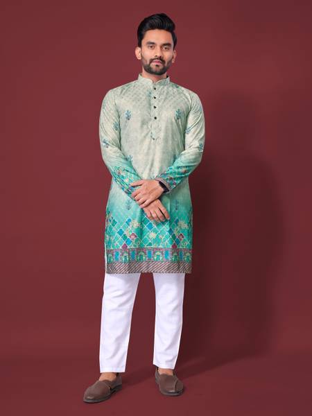 LeipZig Men Floral Print Straight Kurta