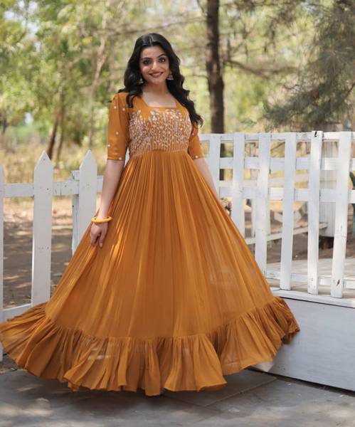 Lazzly Women Solid, Woven Design, Printed Anarkali Kurta
