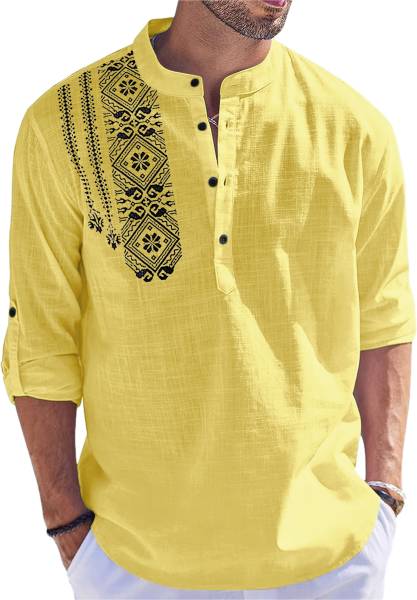 FOLGEN Men Printed Straight Kurta