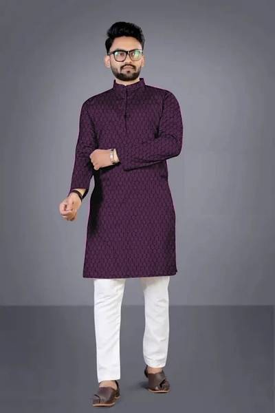 Dwellify Men Self Design Straight Kurta