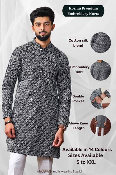 Koshin Men Embroidered Straight Kurta