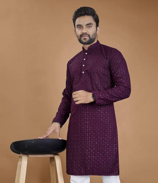 quinlan Men Self Design, Embroidered Straight Kurta