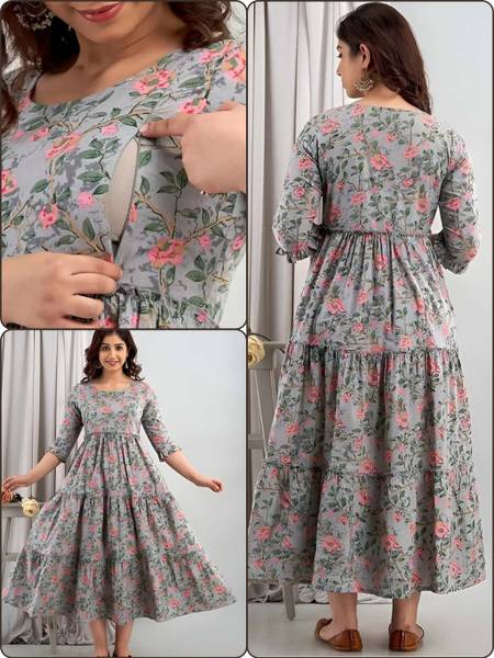 BAKNAD Women Floral Print Anarkali Kurta