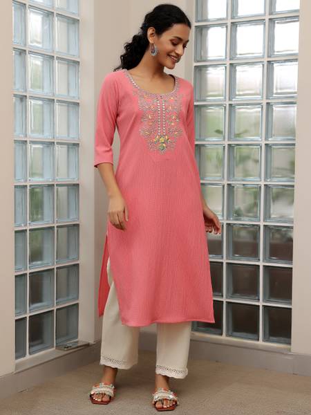 LIBAS Women Embroidered Straight Kurta