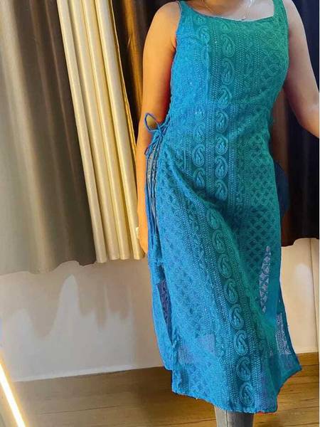 ParrotCreation Women Chikan Embroidery Ethnic Dress Kurta