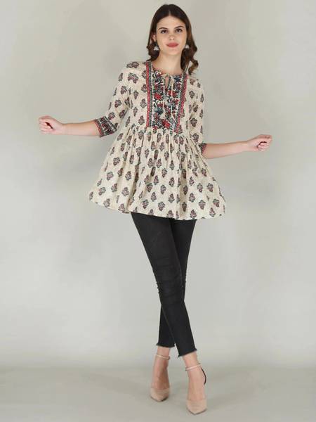 AMN ART Women Block Print Cape Top Kurta
