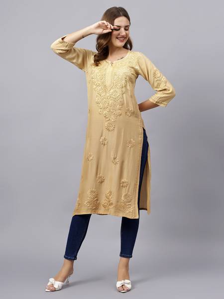 Rifa Teen and Moms Women Chikan Embroidery A-line Kurta