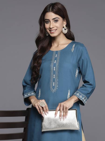 Indo Era Women Embroidered Straight Kurta