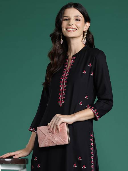Indo Era Women Embroidered Straight Kurta