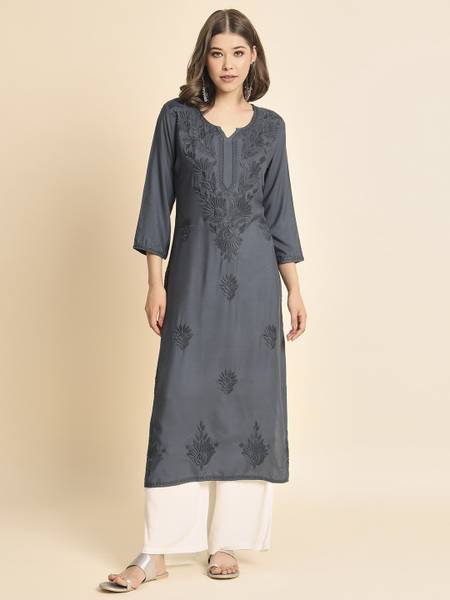 Sofisty Women Chikan Embroidery Straight Kurta