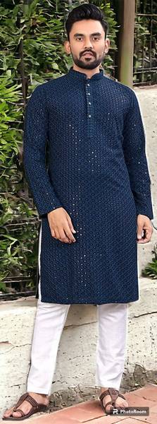 LOOKMARK Men Chikan Embroidery Straight Kurta