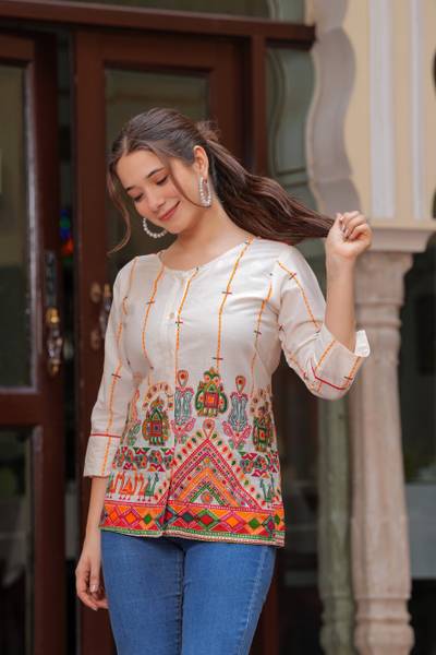 MAAJISA Casual Printed Women Beige Top