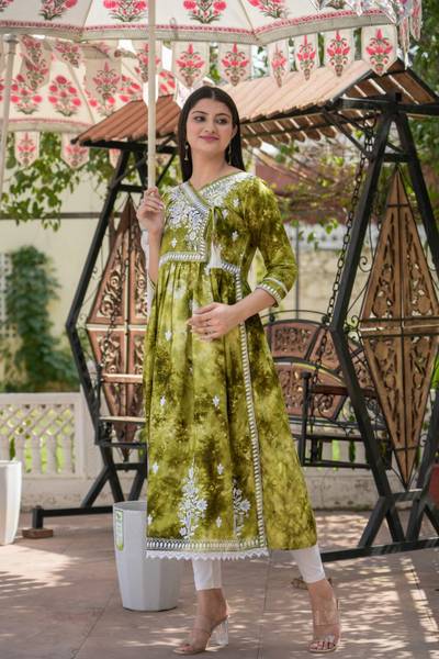 anushansa Women Chikan Embroidery Flared Kurta